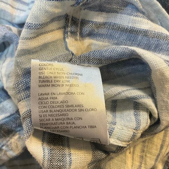 Original Weatherproof Washable Linen Blue Striped Short Sleeve Button Up Size M - Picture 6 of 8